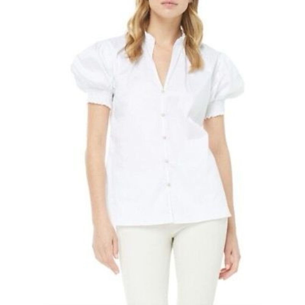 Robert Graham White Blouse with Blue Trim Size L